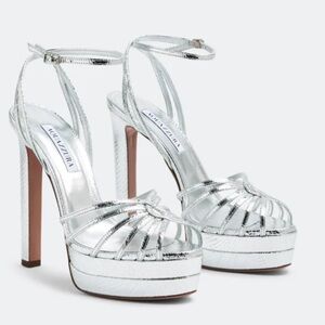 Aquazzura Flow Metallic Silver Strappy Platform Heels